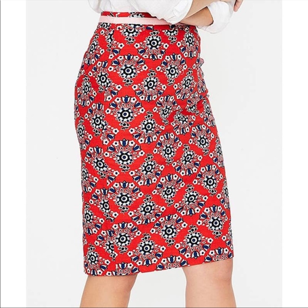 Boden Red Floral Modern Pencil Skirt Size 10